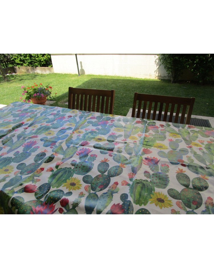 Tovaglia Rettangolare in Cotone Plastificato Fantasia Cactus In Tutte le Misure ....MADE IN ITALY!!!!