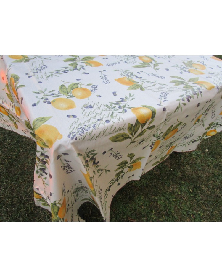 Rechteckige Tischdecke aus plastifizierter Baumwolle im LEMON-Design, 100 % wasserabweisend... Hergestellt in ITALIEN.!!!!