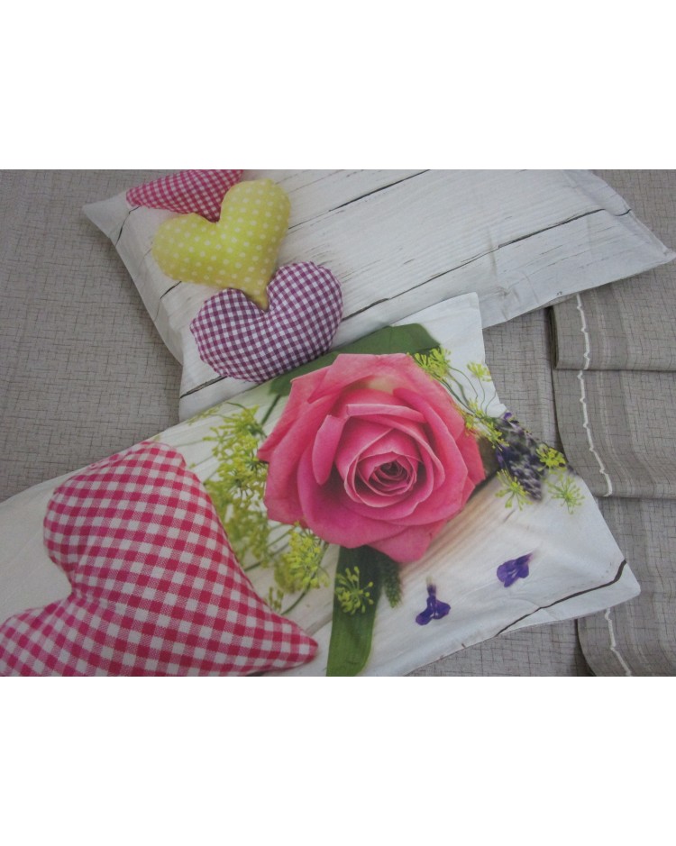 Parure de lit double en impression numérique ROSES ET COEURS 100% coton ITALIEN..!!!!