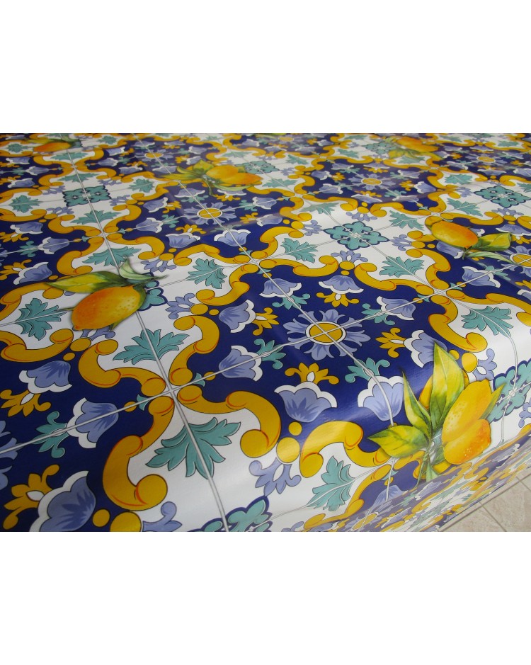 Rectangular Plastic Tablecloth with MAJOLICA and LEMON Pattern..In all sizes... MADE IN ITALY..!!!
