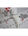Fancy bed set KITTENS IN LOVE Color Gray Single-Double-Half Square 100% Cotton ...MADE IN ITALY!!!!