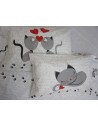 Fancy bed set KITTENS IN LOVE Color Gray Single-Double-Half Square 100% Cotton ...MADE IN ITALY!!!!