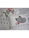 Fancy bed set KITTENS IN LOVE Color Gray Single-Double-Half Square 100% Cotton ...MADE IN ITALY!!!!
