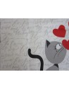 Fancy bed set KITTENS IN LOVE Color Gray Single-Double-Half Square 100% Cotton ...MADE IN ITALY!!!!