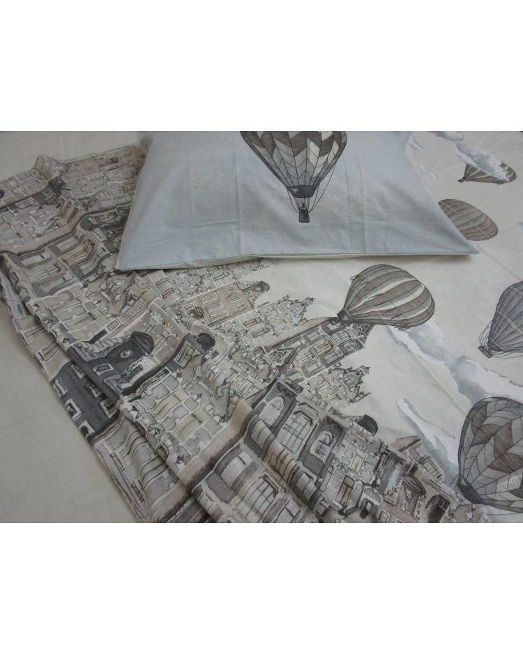 HOT AIR BALLOONS Fantasy bed set, Gray color Single-Double-Half Square 100% Cotton...MADE IN ITALY!!!..