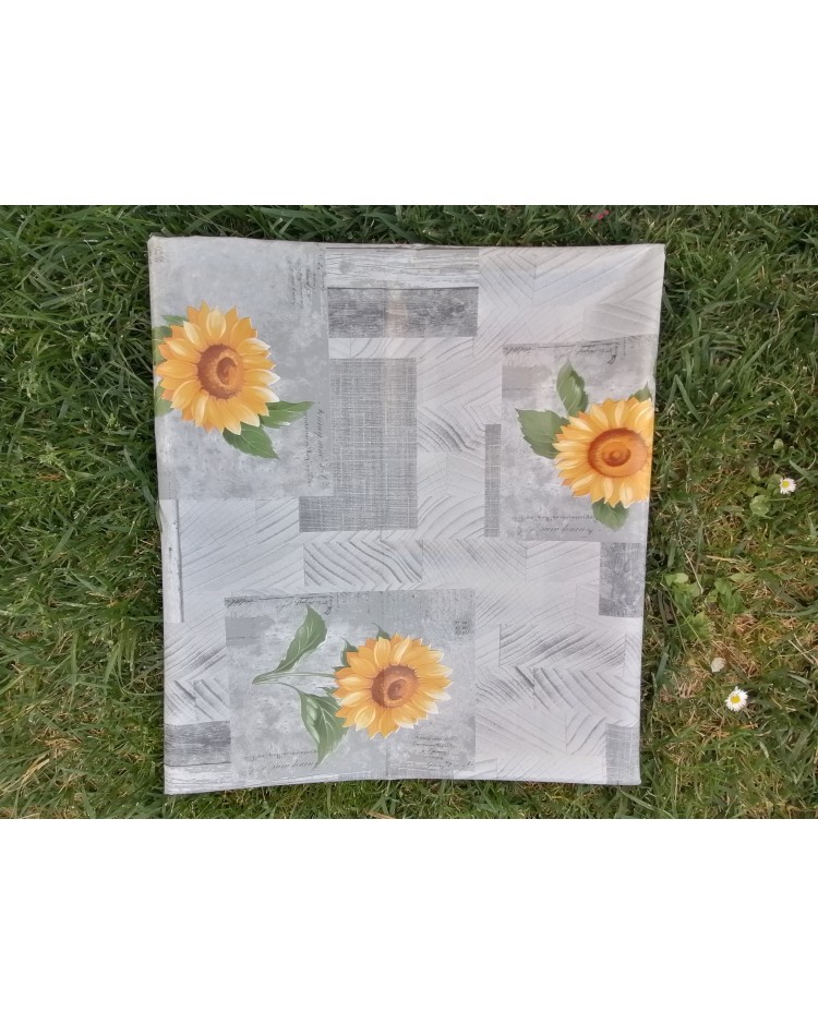 Rechteckige Kunststoff-Tischdecke mit SONNENBLUMEN-Muster, graue Farbe in allen Größen. HERGESTELLT IN ITALIEN.