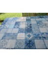 Rechteckige Tischdecke aus Kunststoff mit MAIOLICA-Muster, Farbe Hellblau. Größe: 140 x 240 ... 140 x 180. Hergestellt in