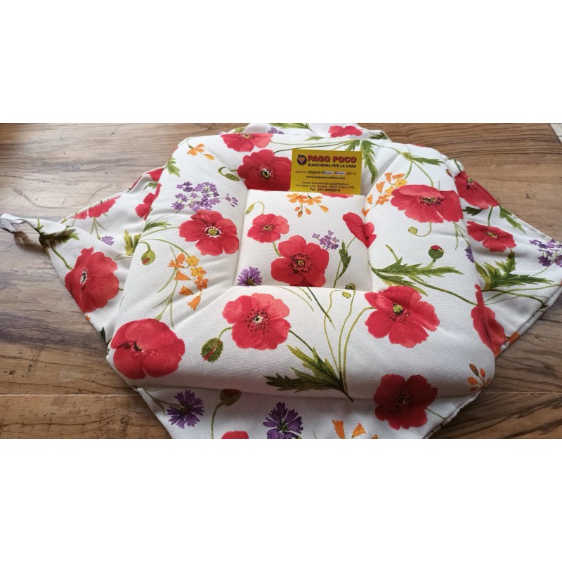 Chair cover with flaps and internal lacing, size 40x40, RED TULIPS AND COLORED FLOWERS design... MADE IN ITALY