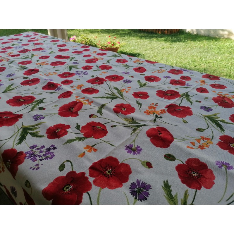 Rechteckige Baumwoll-Tischdecke mit farbigem Mohnblumen-Muster in allen Größen. 100 % Baumwolle.... HERGESTELLT IN ITALIEN!!!!!