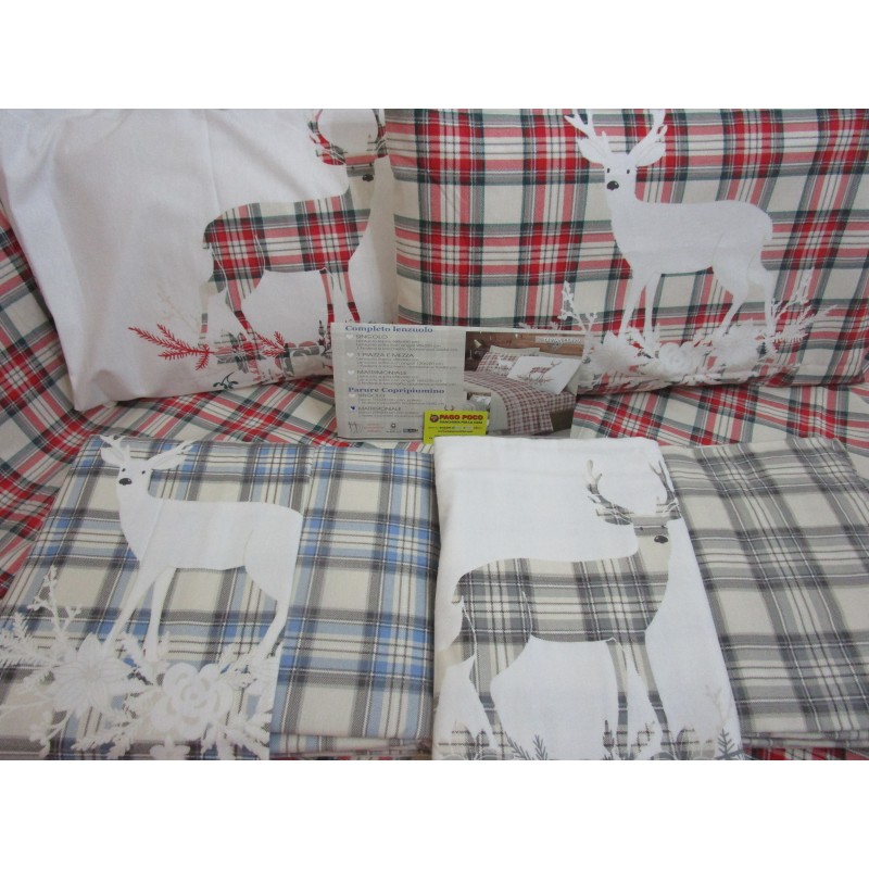 Copripiumino Matrimoniale Sacco+2Federe 100% In Flanella  Disegno TARTAN CERVO ....Colori:Beige-Azzurro-Rosso..MADE IN ITALY!!!