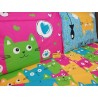 Housse de couette + taies d'oreiller 100% coton design CHATONS COULEURS..Couleurs Gris+Vert+Multicolore+Orange....FABRIQUÉ EN