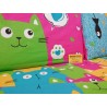 Housse de couette + taies d'oreiller 100% coton design CHATONS COULEURS..Couleurs Gris+Vert+Multicolore+Orange....FABRIQUÉ EN