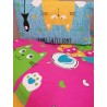 Housse de couette + taies d'oreiller 100% coton design CHATONS COULEURS..Couleurs Gris+Vert+Multicolore+Orange....FABRIQUÉ EN