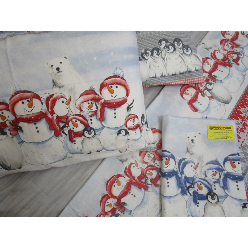 Duvet Cover + Pillowcases 100% Cotton PENGUINS Design.. POLAR WINTER Single-Double-Square Size....MADE IN ITALY!!!