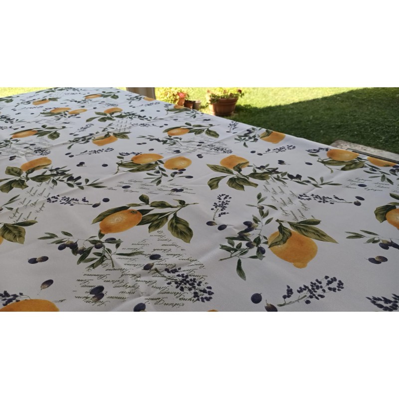 100% Water Repellent Stain Resistant Tablecloth LEMON AND OLIVE TREE Design.. In all sizes...NO IRONING!!!...MADE IN ITALY!!!