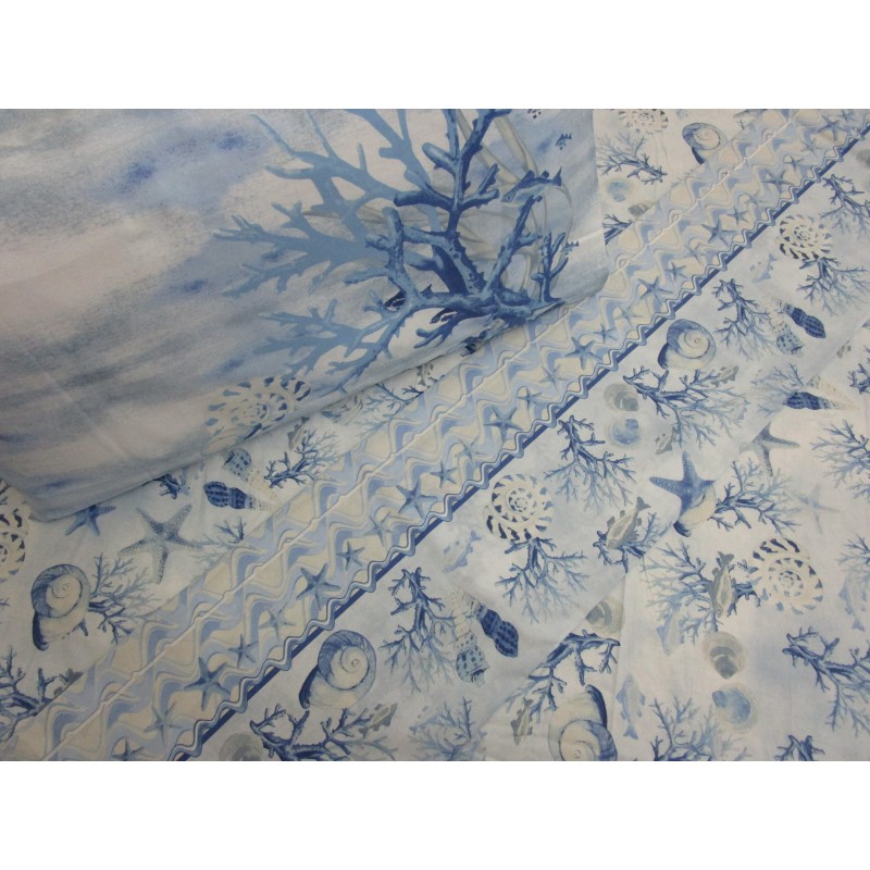 Parure de lit complète avec motif CORAL STARFISH, couleur bleu clair. Simple-Double-Demi-Carré 100% Coton... FABRIQUÉ EN