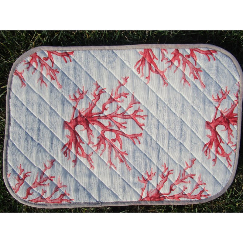 Set de Table Américain avec Serviette Design CORAIL Couleur : Bleu Clair et Rouge... Taille : 50x35...100% Coton ...FABRIQUÉ EN