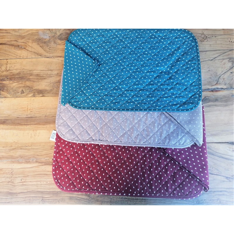American Cotton Placemat with HEARTS Pattern Colours: Beige-Green..Double-sided..Size:50x35..MADE IN ITALY!