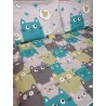 Parure de lit fantaisie CHATONS COULEURS Vert+Orange+Gris et Multicolore 100% Coton..MADE IN ITALY!!!