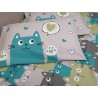 Parure de lit fantaisie CHATONS COULEURS Vert+Orange+Gris et Multicolore 100% Coton..MADE IN ITALY!!!