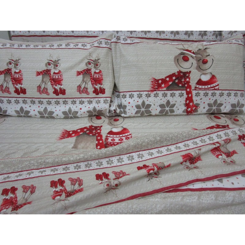 Bed Set in 100% Cotton Reindeer Pattern with SCARF....Single-Double-Half Square....MADE IN ITALY!!!!!