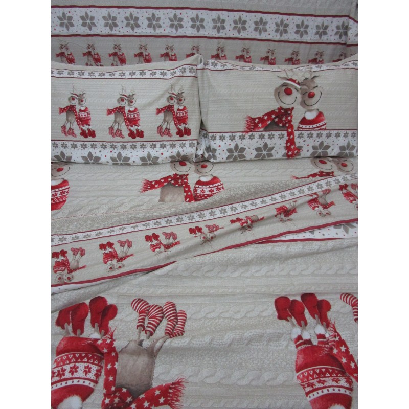 Completo Letto in 100% Flanella Fantasia  RENNE CON SCIARPA Singolo-Matrimoniale-Piazza Mezza....MADE IN ITALY!!!!!