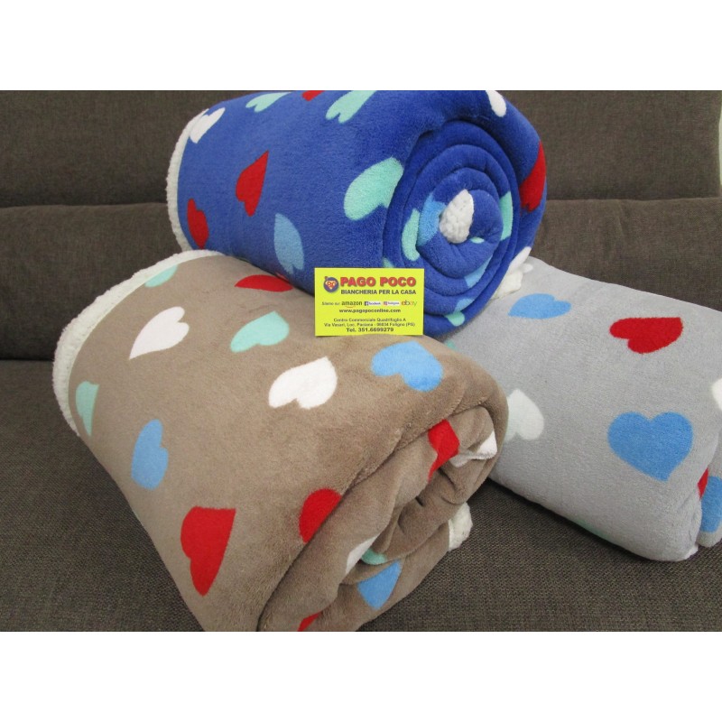 Couverture à Carreaux en Cuir d'Agneau en Microfibre Douce et Chaude avec Motif PETITS COEURS Couleur BLEU CLAIR Taille :