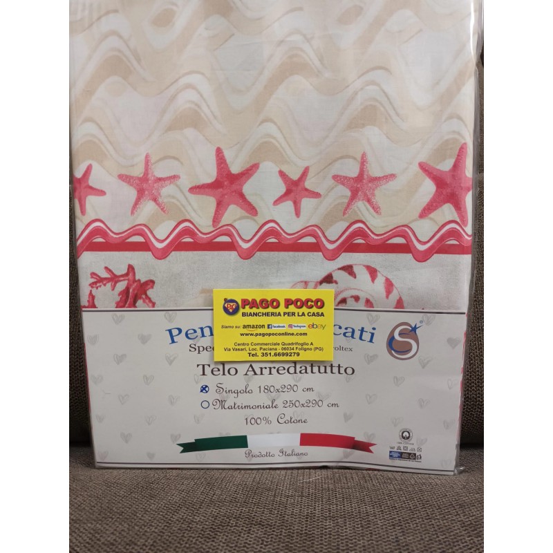 Telo Arredo Copritutto Multiuso Fantasia MARE E CORALLI COLORATI..Misura:250X290-180X290..100%Cotone..MADE IN ITALY!!!!!!