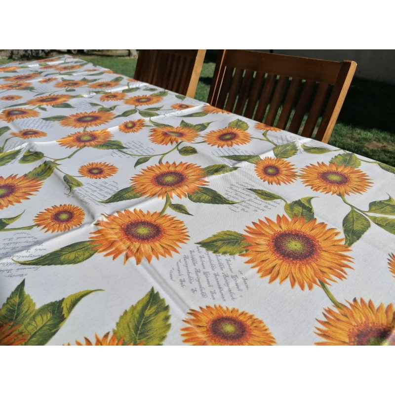 Nappe RECTANGULAIRE en Coton Plastifié Design TOURNESOL 100% IMPERMÉABLE ...Fabriquée en ITALIE