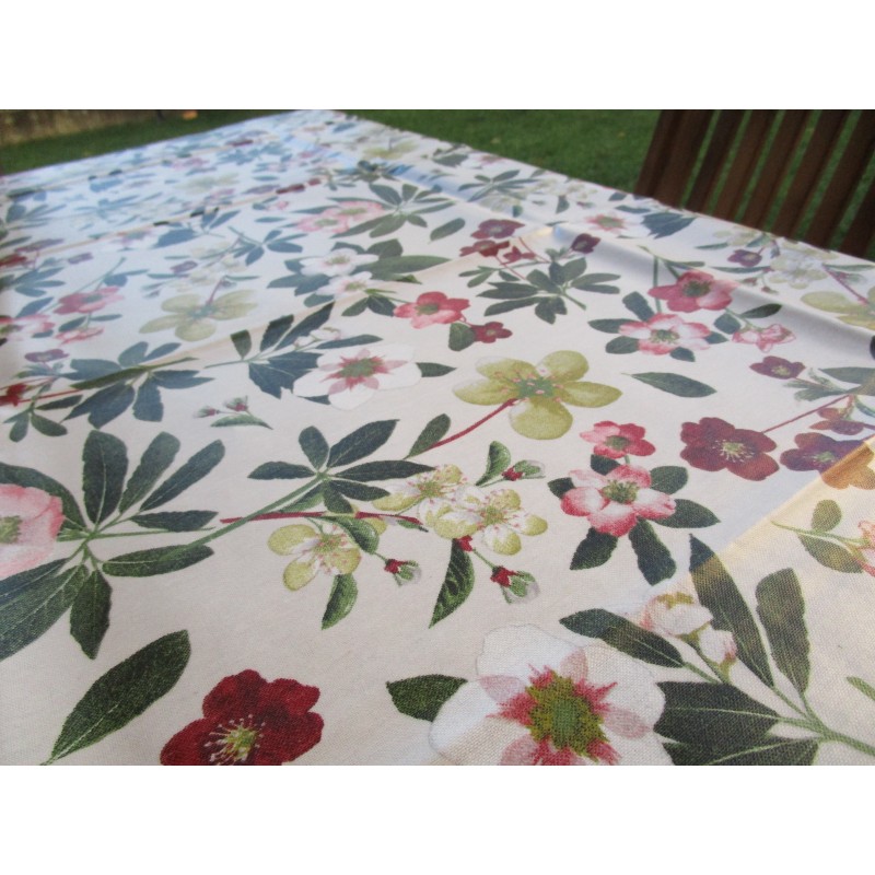 Rectangular Tablecloth in Plasticized Cotton with FLORAL Pattern, 100% Water-repellent..MADE IN ITALY..