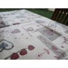 Nappe rectangulaire en coton plastifié avec motif COEURS et SHABBY, 100% hydrofuge..MADE IN ITALY..