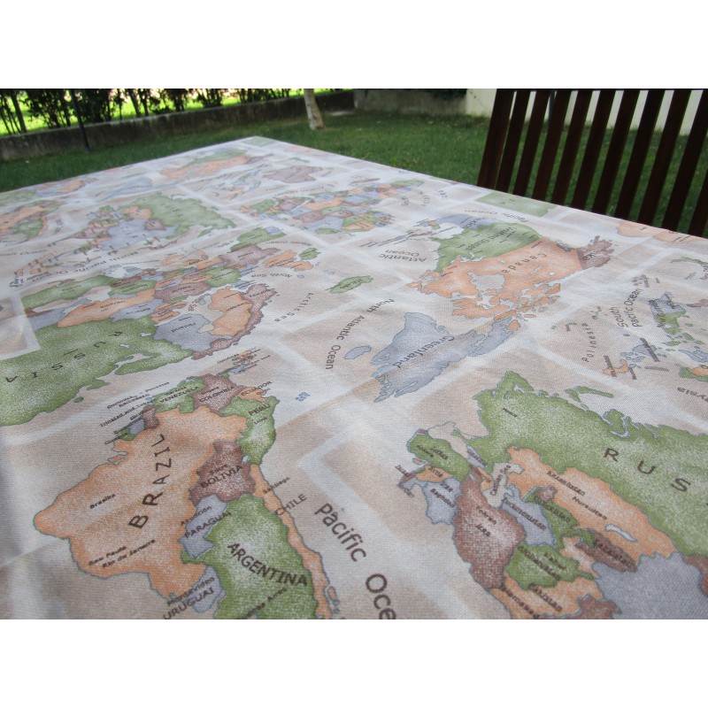 RECTANGULAR Cotton Tablecloth GEOGRAPHIC MAP FANTASY... MADE IN ITALY.. 100% COTTON!!!