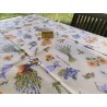 Rechteckige Tischdecke aus plastifizierter Baumwolle mit LAVENDEL- UND SONNENBLUMEN-Muster. 100 % wasserabweisend.