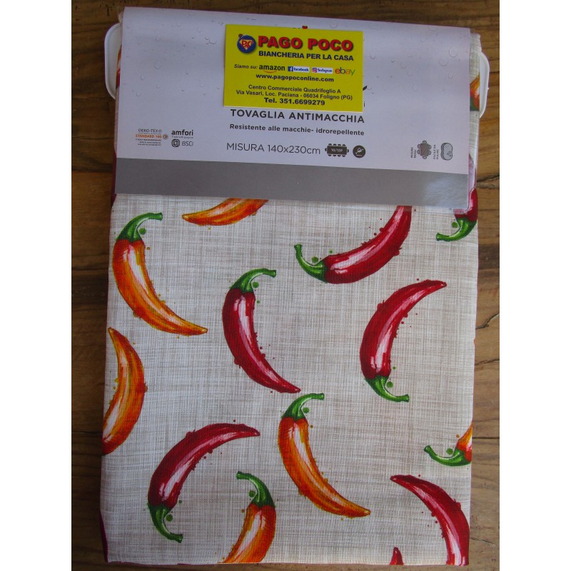 Nappe 100% hydrofuge résistante aux taches, motif piments colorés... dans toutes les tailles... pas de repassage!!!!