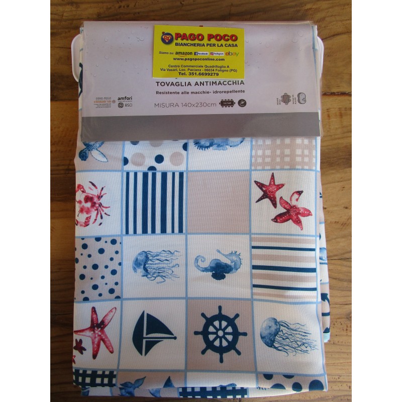 100% Water Repellent Stain Resistant Tablecloth SEA AND BOAT Design...NO IRONING!!!!!