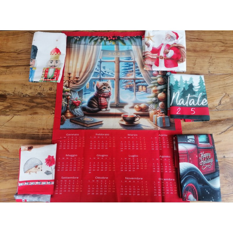 STROFINACCI NATALIZI IN STAMPA DIGITALE ..COTONE 100% CON CALENDARIO... 6 PEZZI.....MIS. 50X70 .