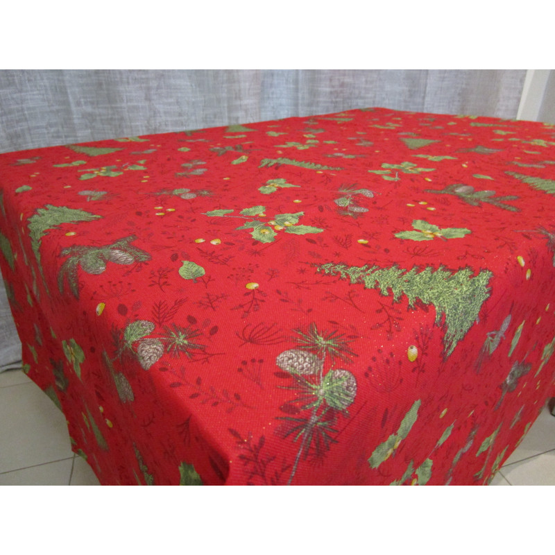Rectangular Lurex Spinned Tablecloth RED CHRISTMAS TREE Design..100% Cotton...MADE IN ITALY!!!!