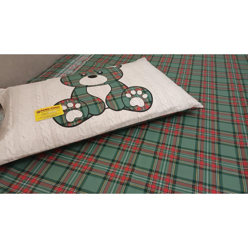 Copripiumino Sacco+Federe Disegno ORSETTO E TARTAN...100%Cotone Federe In Double/Face.Tutte Le Misure. MADE IN ITALY