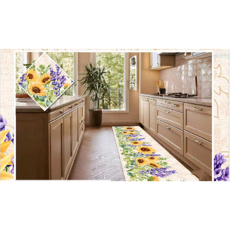 Carpet by the Meter with SUNFLOWER AND LAVENDER design in Water-repellent Nautical Fabric..Euro 0.11cent m..MADE IN ITALY!!