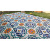 Nappe 100% hydrofuge résistante aux taches MAJOLICA.. Conception GÉOMÉTRIQUE BLEU ET ORANGE.... Toutes les tailles.. PAS DE