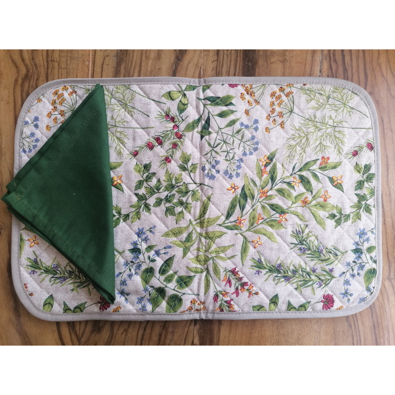 Set de table américain en coton, design FEUILLES COULEURS HERBOLARIO. Taille: 50x35...100% Coton...FABRIQUÉ EN ITALIE.!!!