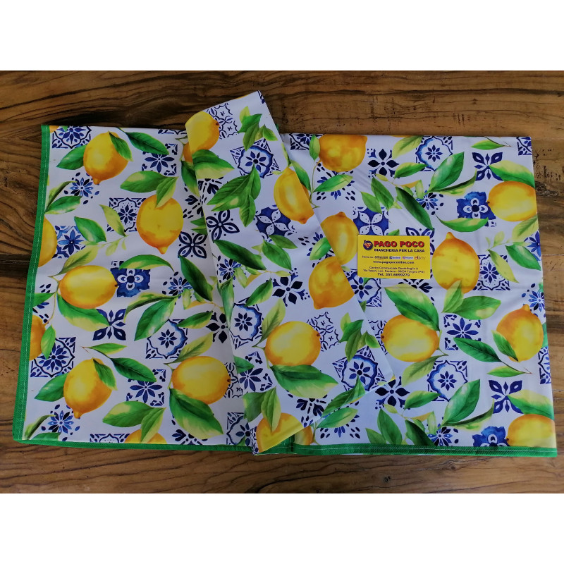 Tovaglia Rettangolare In Plastica Idrorepellente Disegno LIMONI .. In Tutte le Misure ..MADE IN ITALY..