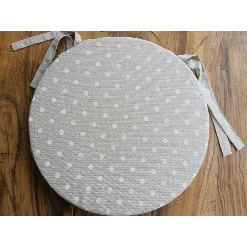 Round Chair Cover Removable Double/Face In Solid Colour...Measures 40x40 BEIGE polka dot design...MADE IN ITALY...100% COTTON