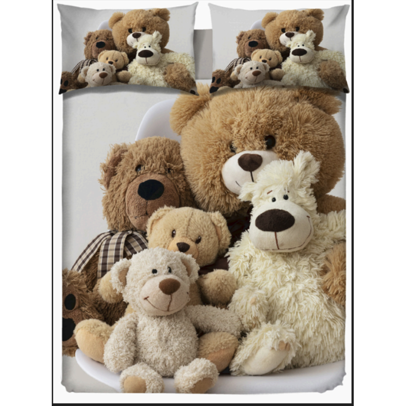 Ensemble housse de couette en impression numérique sac + taie d'oreiller 100% coton design TEDDY BEARS..Double-Single..FABRIQUÉ