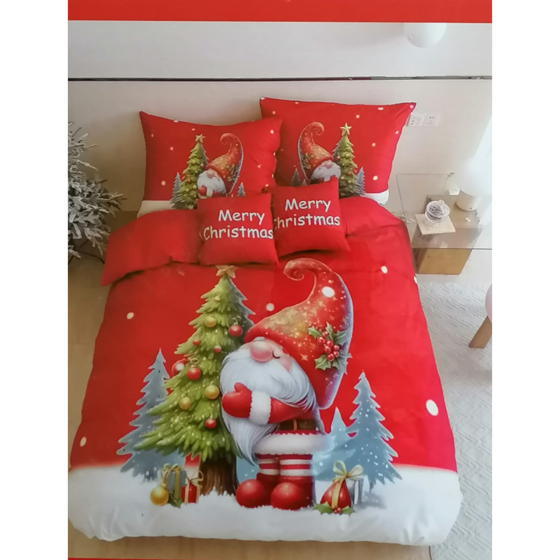 3D Printed Double Duvet Cover + 2 Pillowcases 100% Microfiber GNOME ELF WITH CHRISTMAS TREE Design...!!!
