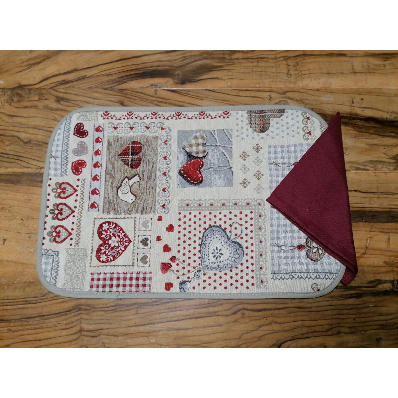 Napperon américain en coton Gobelin matelassé avec serviette design HEARTS.. Taille: 50x35.. FABRIQUÉ EN ITALIE..!!!!