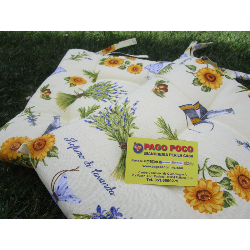 Chair cover with 2 laces. Size 40x40.. FLOWER AND LAVENDER design... MADE IN ITALY ...100% COTTON