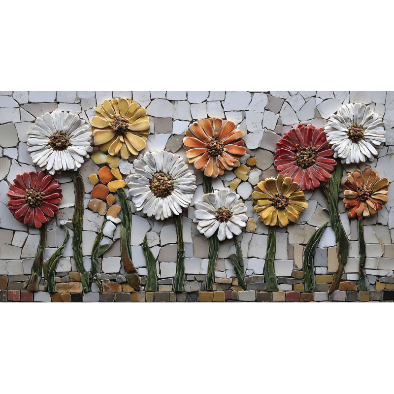 Tappeto a Metro In Stampa Digitale Disegno FIORI  MOSAICO  in Tessuto Idrorepellente Nautico..Euro 0,11cent mt..MADE IN ITALY!!