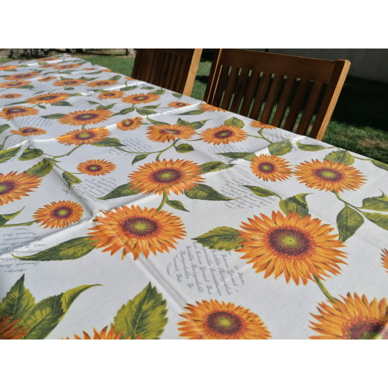 Tovaglia in Cotone Plastificato Disegno GIRASOLE CON CUORI 100% IMPERMEABILE Made in ITALY