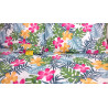 Completo letto Matrimoniale Disegno TROPICALE Stile hawaiana ..100%Cotone  Multicolor-Azzurro-Beige.....MADE IN ITALY!!!..